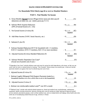Maine Food Supplement Estimator