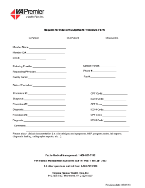 Request for Inpatient/Outpatient Procedure Form