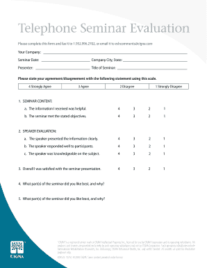 Telephone Seminar Evaluation Form