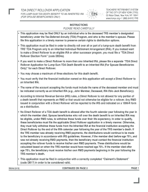TDA Direct Rollover Application for Spouse Beneficiaries