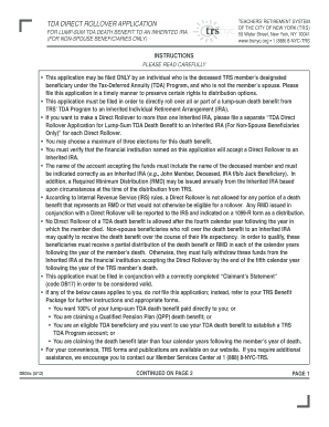 TDA Direct Rollover Application for Non-Spouse Beneficiaries