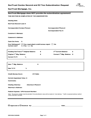 SunTrust Mortgage Subordination Request Form