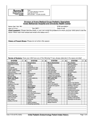 Pediatric Endocrinology Patient Intake Form
