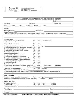 Avera Medical Group Dermatology Medical History