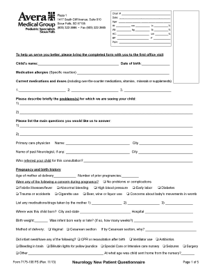 Neurology New Patient Questionnaire