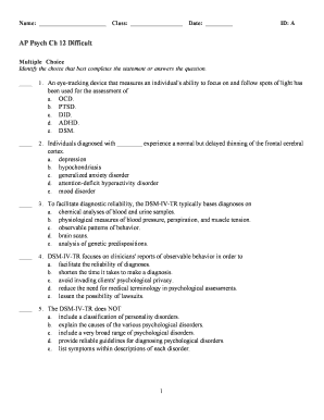 AP Psychology Chapter 12 Multiple Choice Test