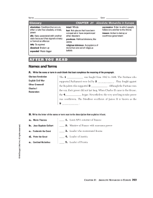 Absolute Monarchs in Europe Glossary and Review