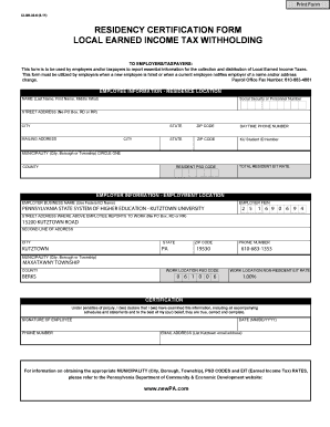 Residency Certification Form for Local Earned Income Tax