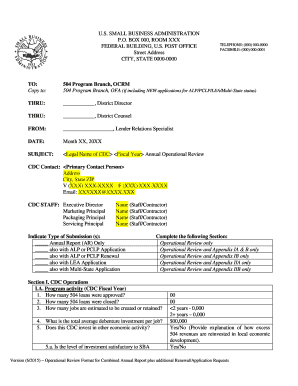 SBA 504 Loan Program Annual Operational Review