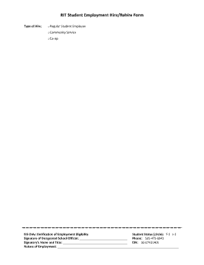 RIT Student Employment Hire/Rehire Form