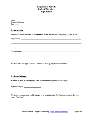 Ergonomics Activity Student Worksheet
