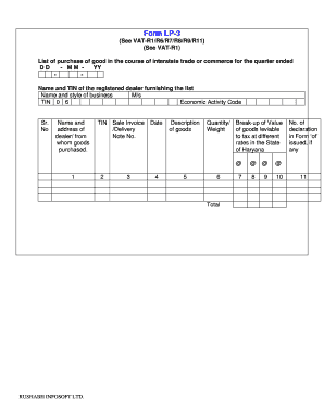 VAT Purchase List Form LP-3