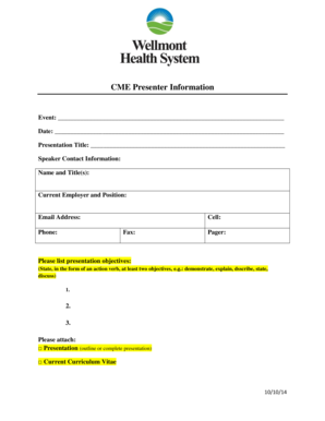 CME Presenter Information and Consent Form