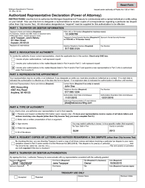Michigan Authorized Representative Declaration