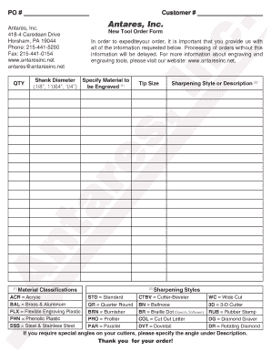 New Tool Order Form