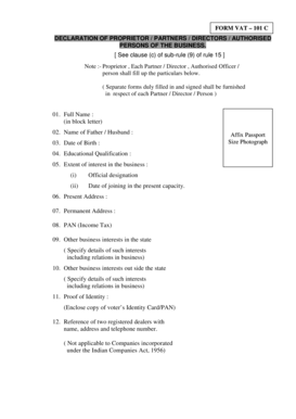 VAT 101C Declaration Form