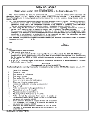 Form 10CCAC for Section 80HHC Deduction