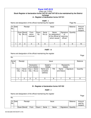 VAT-G13 Stock Register