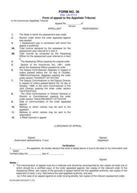 Income Tax Appeal Form 36