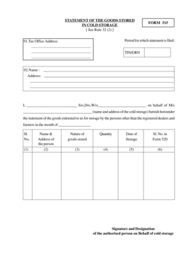 fillable online statement of the goods st ored in cold storage form form 515