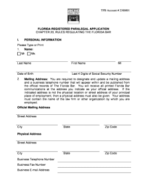 Florida Registered Paralegal Application