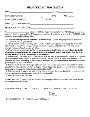 Swim Test Authorization Form