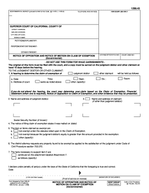 Notice of Opposition and Motion on Claim of Exemption