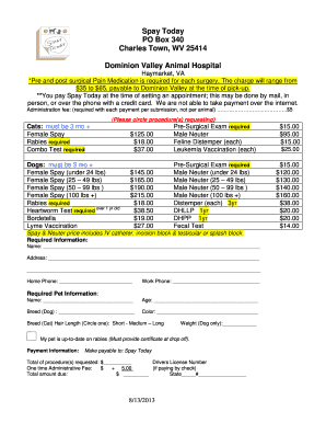 Spay Today Pet Surgery Payment Form