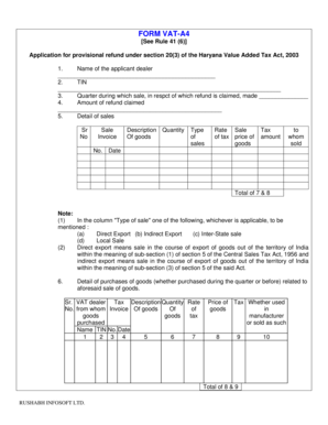 Haryana VAT-A4 Provisional Refund Application