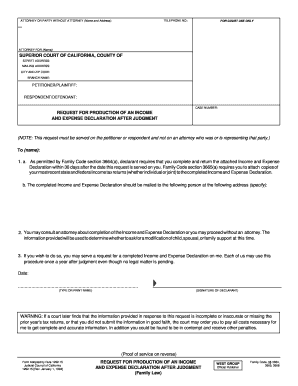 Request for Production of Income and Expense Declaration After Judgment