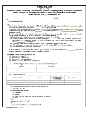 Form 28A Intimation to Assessing Officer