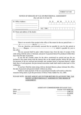 Notice of Demand of Tax on Provisional Assessment
