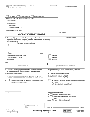 California Abstract of Support Judgment