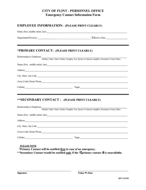 City of Flint Emergency Contact Information Form