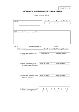 VAT-310 Casual Dealer Information Form