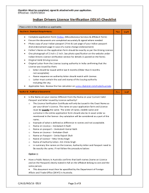 Indian Drivers Licence Verification Checklist