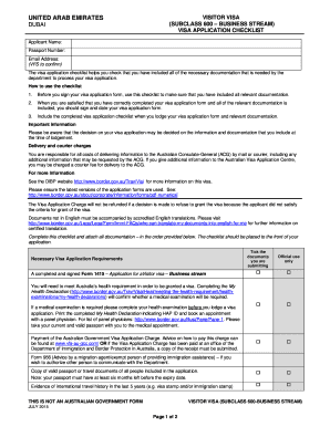 Australia Visitor Visa Business Stream Checklist