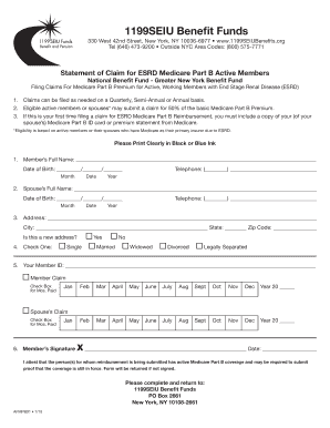 1199SEIU ESRD Medicare Part B Claim Form