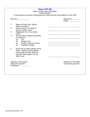 Haryana VAT Cash Receipt