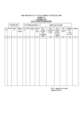 Meghalaya VAT Account Register Form 9