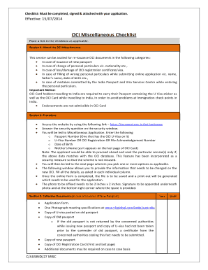 OCI Miscellaneous Checklist