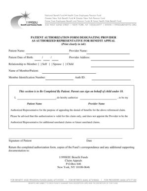 Patient Authorization Form for Benefit Appeal