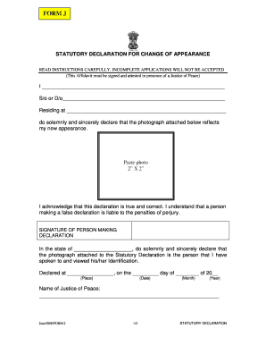Statutory Declaration for Change of Appearance