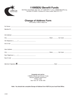 1199SEIU Benefit Funds Change of Address Form