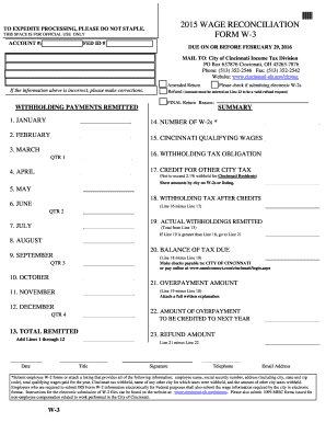 Cincinnati W-3 Wage Reconciliation Form