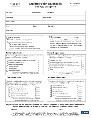Sanford Health Foundation Employee Giving Form