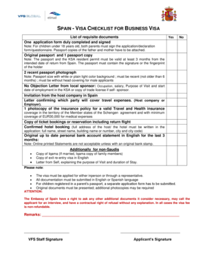 SPAIN VISA CHECKLIST FOR BUSINESS VISA - VFS Global