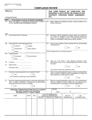 Pennsylvania Compliance Review Form