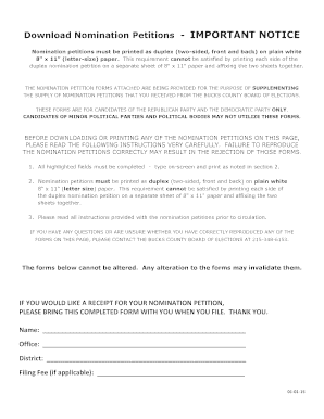 Pennsylvania Nomination Petition Form