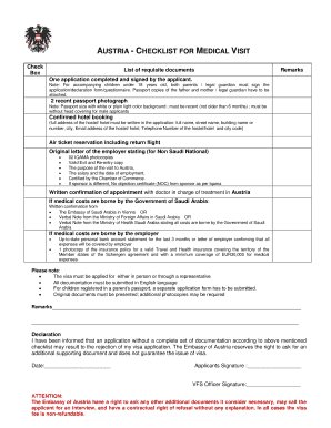 Austria Medical Visit Checklist
